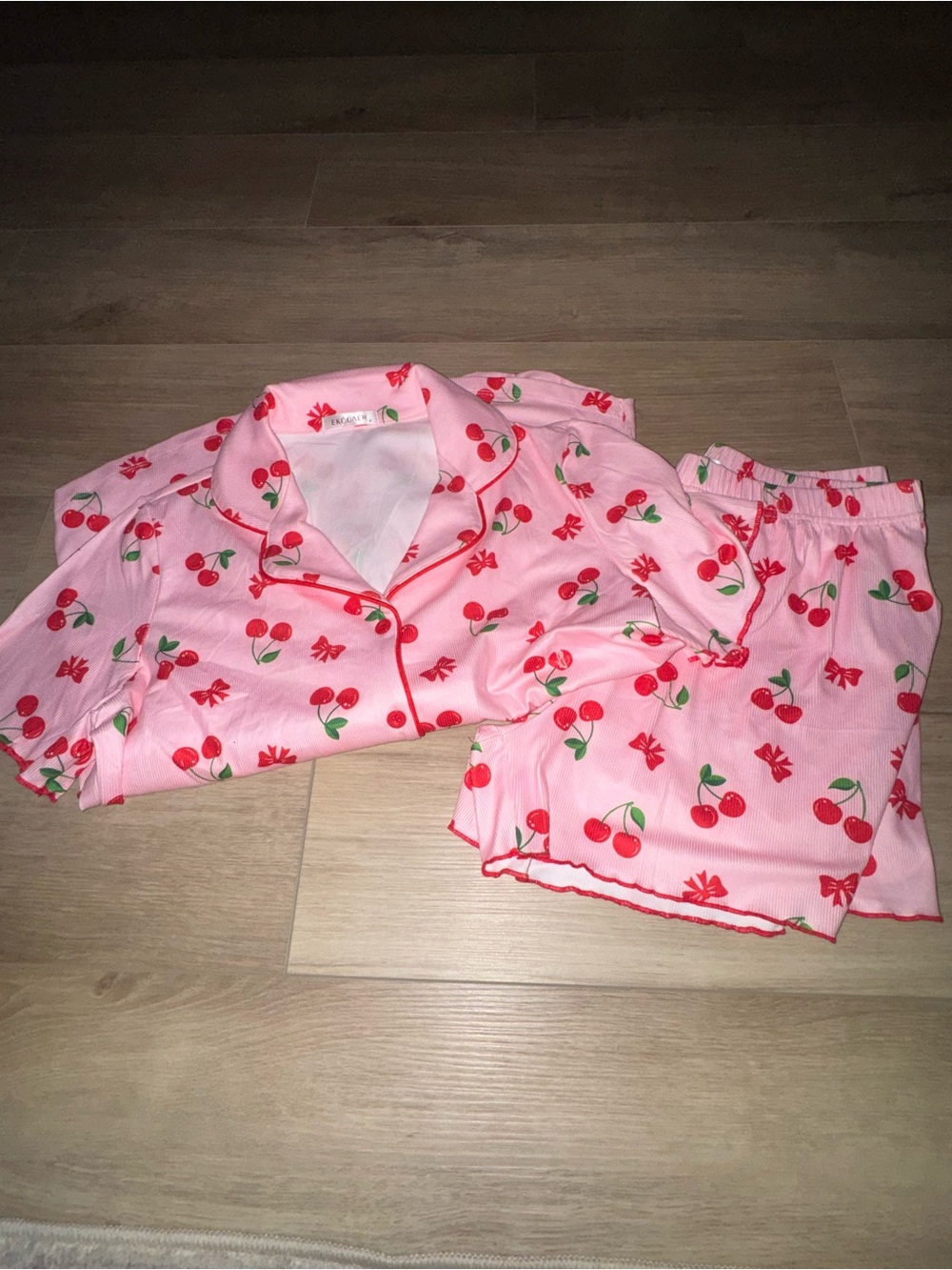 Women’s Pink Cherry Print Pajama Set